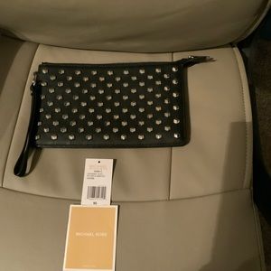 Michael Kors Daniela Large Studded Leather Wristlet Black